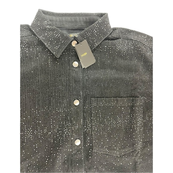 MAJE Rhinestone Denim Shirt Black Wmn’s Sz 3 Straight Cut 125CILLUBLACK $450 NWT - Picture 3 of 7